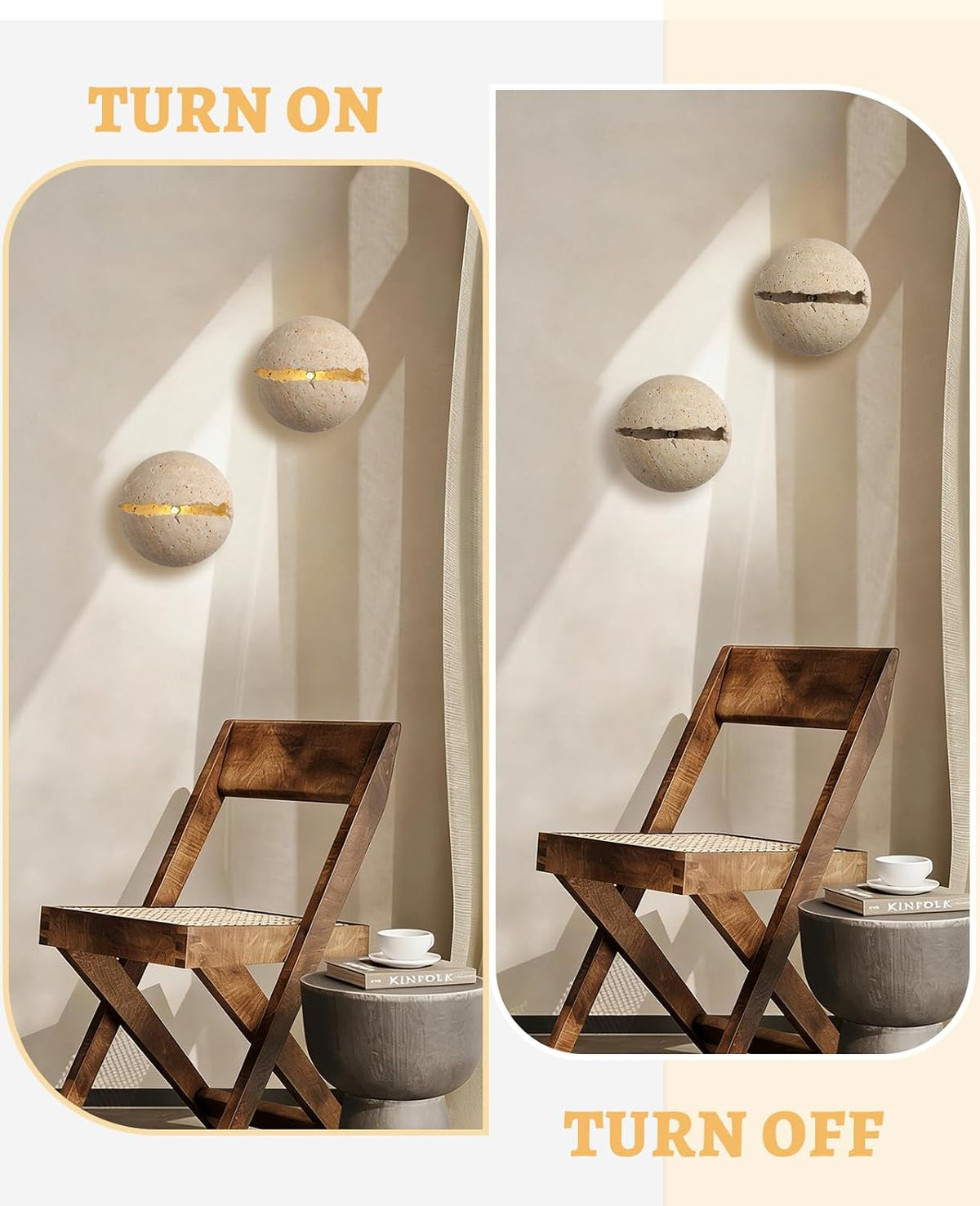 Natural Round Travertine Wall Sconce, 7.1" Wabi Sabi Light Fixture