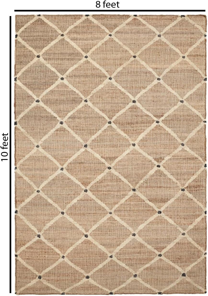 FRELISH DECOR Hand Woven Jute Area Rug 8'x10'- Geometric Design (Natural)