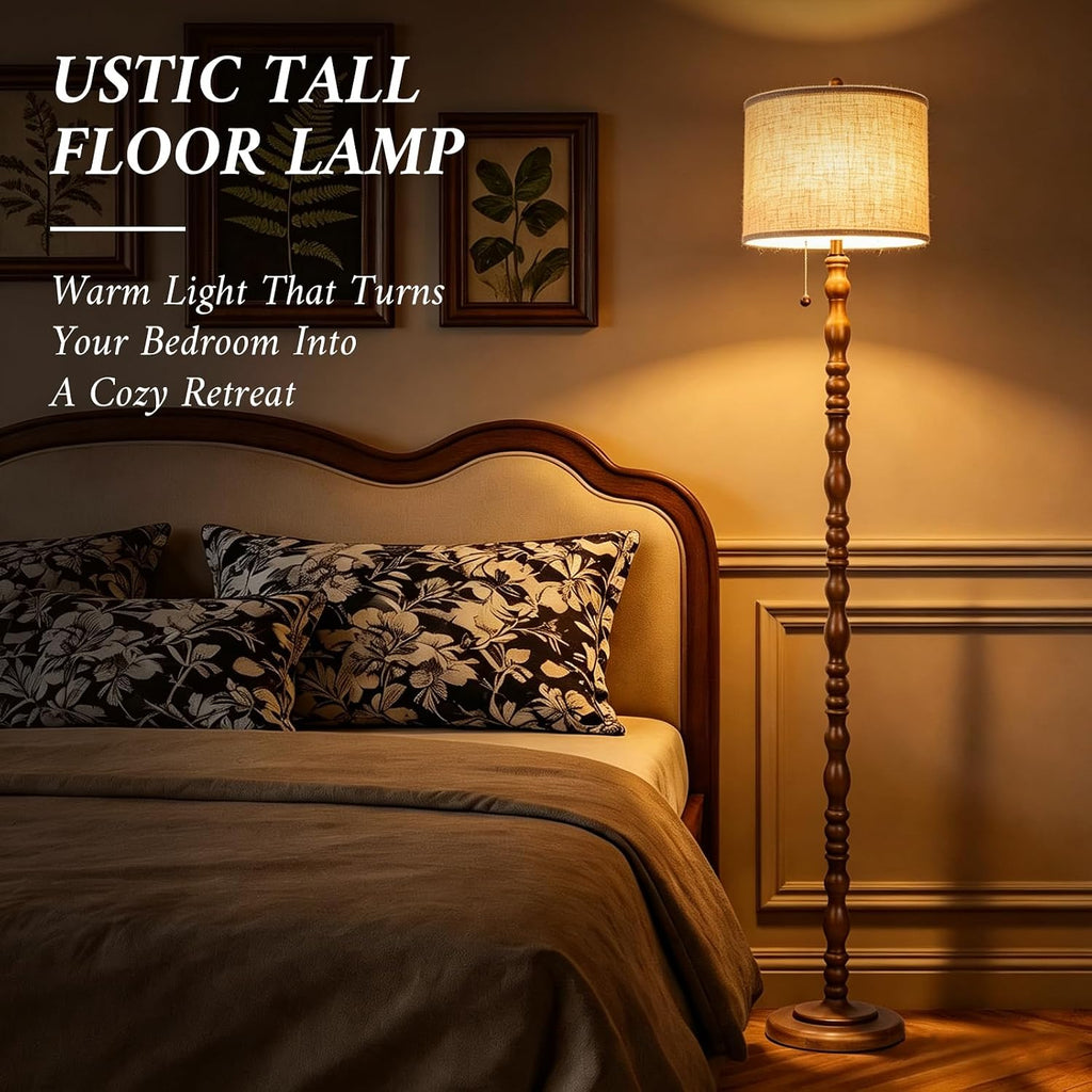 CEDARLUX 65.5" Natural Real Wood Floor Lamp, Vintage Standing Lamp Brwon