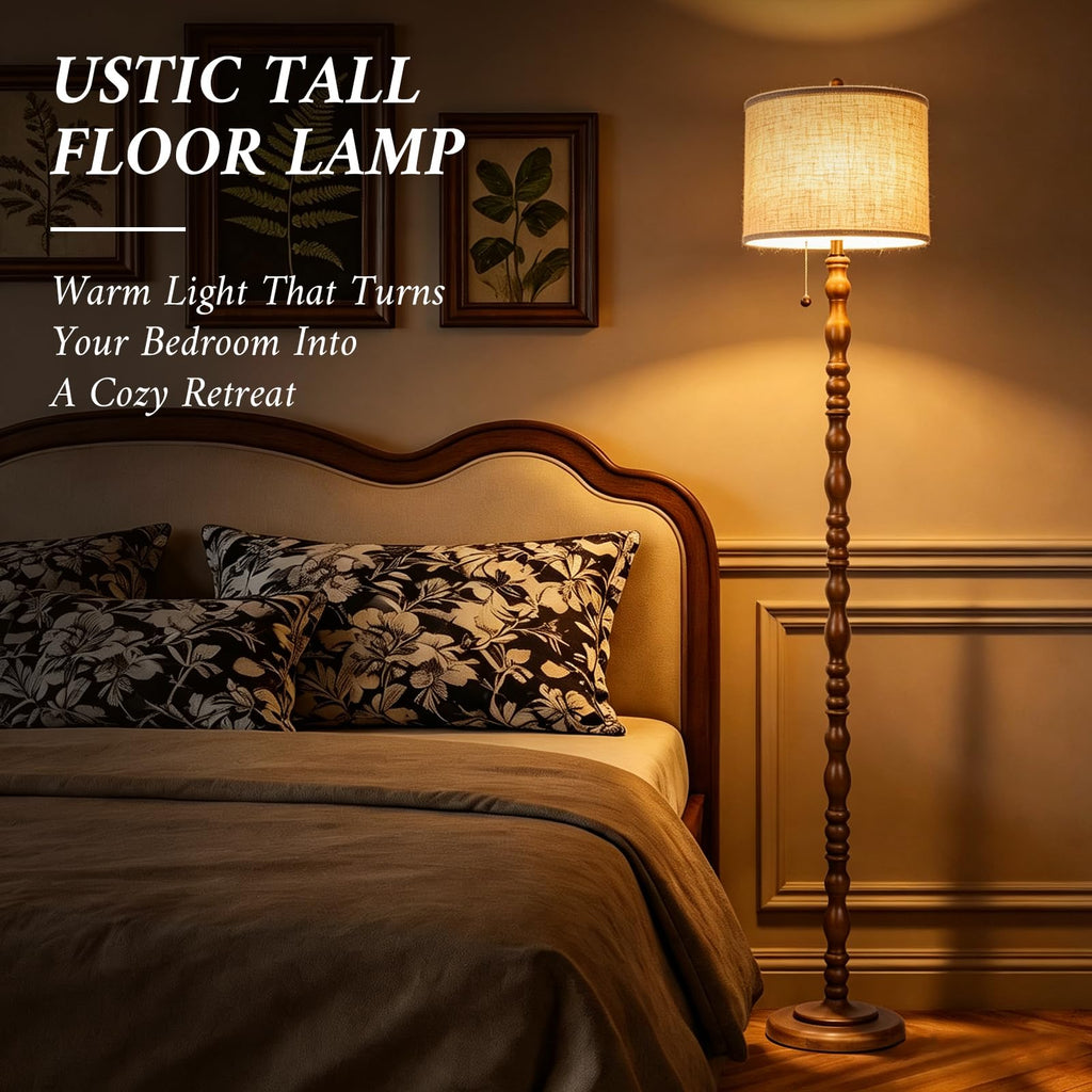 CEDARLUX 65.5" Natural Real Wood Floor Lamp, Vintage Standing Lamp Brwon