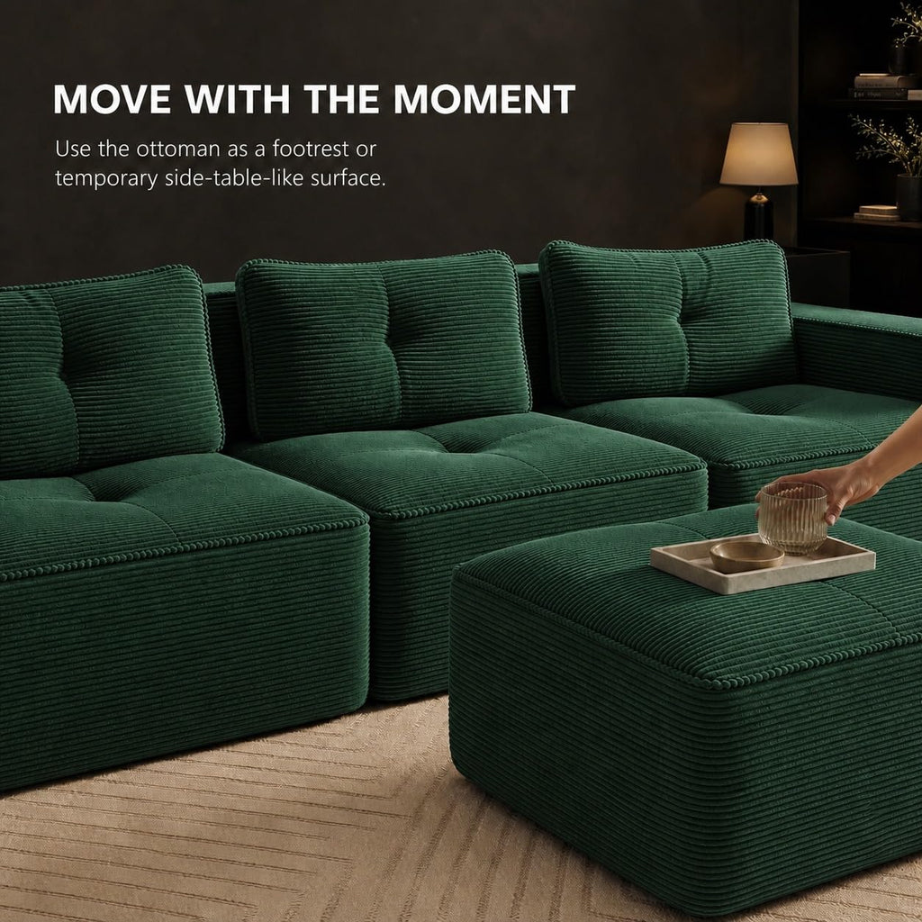 Camel Couch, Corduroy Couch, Boneless Modular Sectional Sofa Set, 5-Seat, Oversized