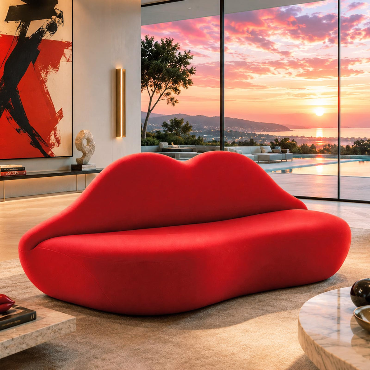 Lip-Shaped Sculptural Lounge Sofa