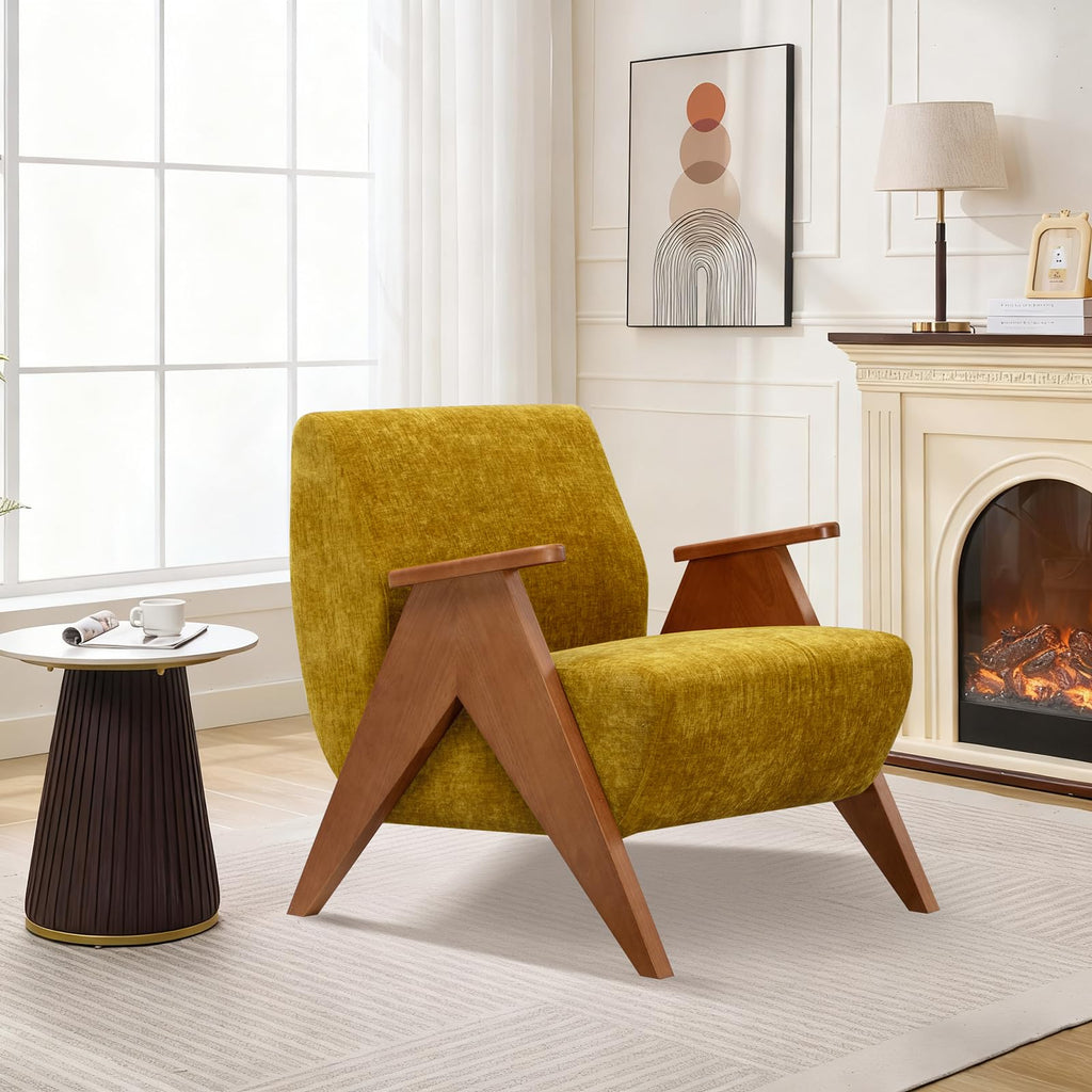 2 Pcs Home Accent Chair Mid Century Modern Accent Chair with Wood Frame