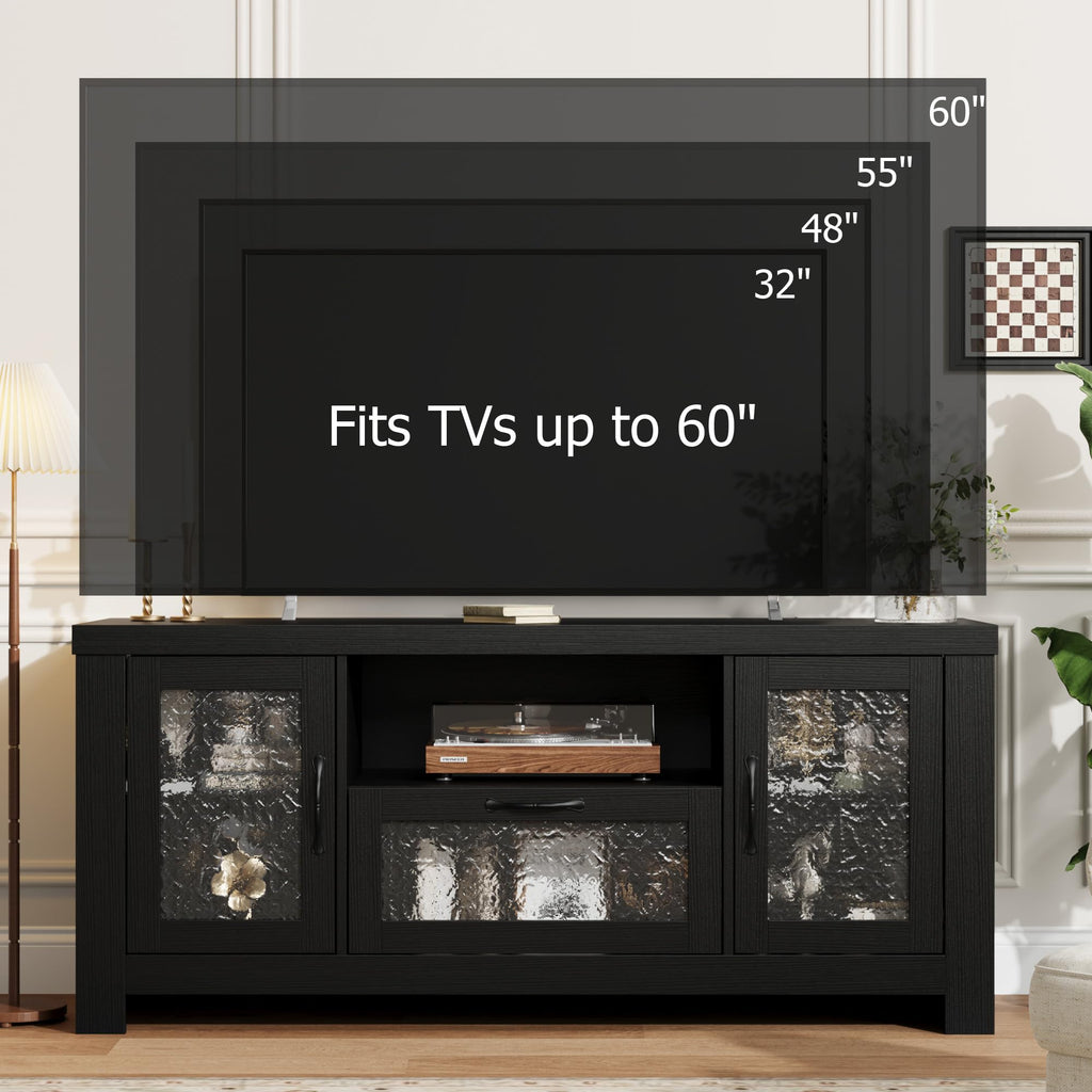 Farmhouse TV Stand with Rippled Acrylic Doors