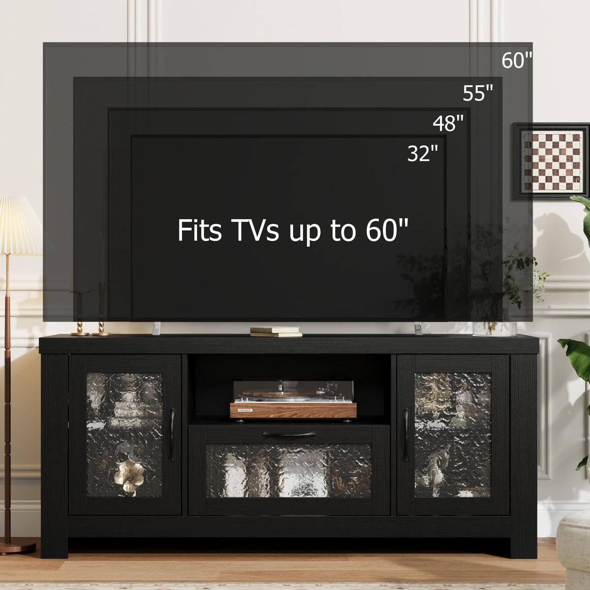 Farmhouse TV Stand with Rippled Acrylic Doors