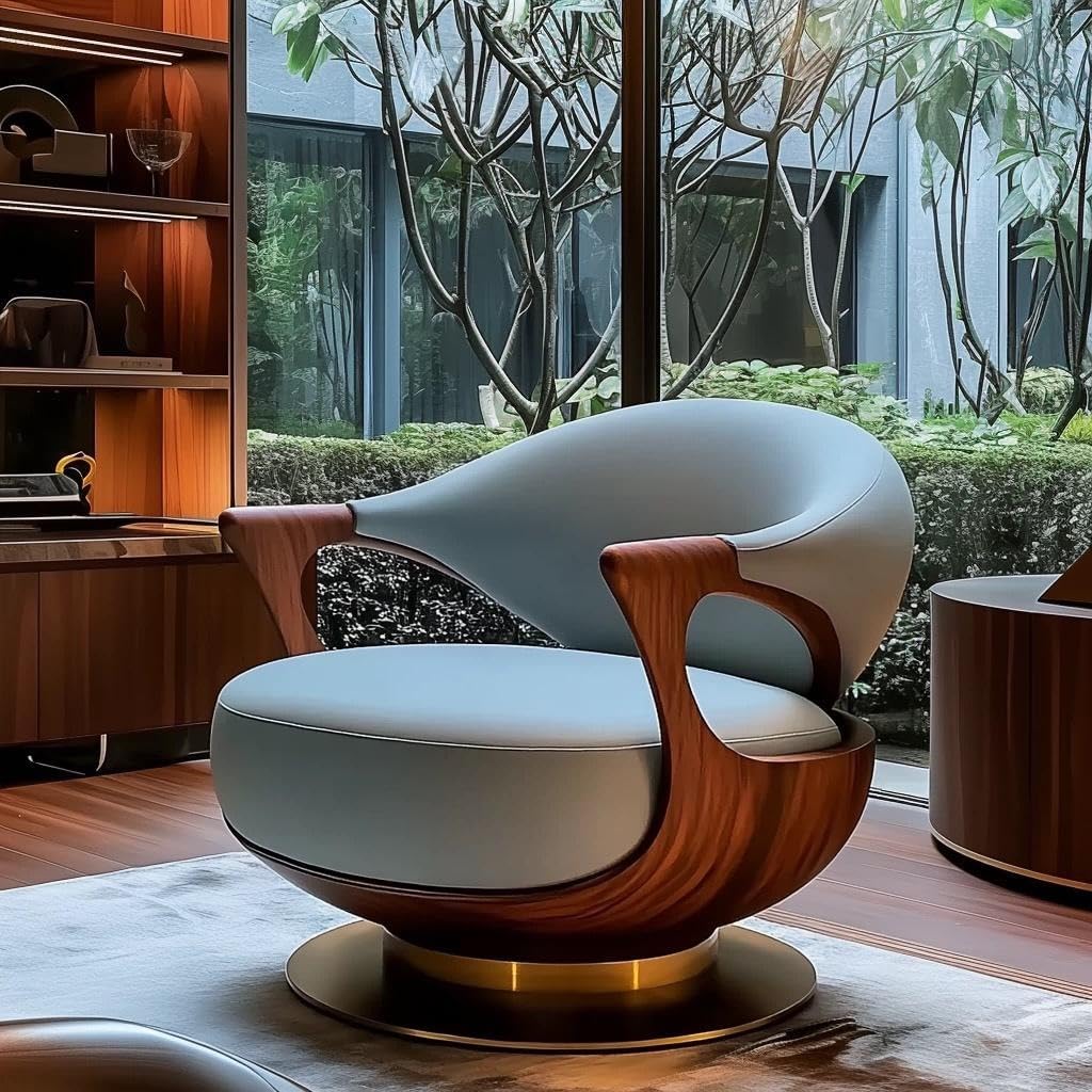 Light Gray Swivel Accent Chair with Walnut-Tone Wood Frame