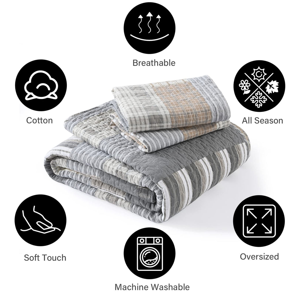 PANGUSHAN 100% Cotton Quilt Set Queen Size