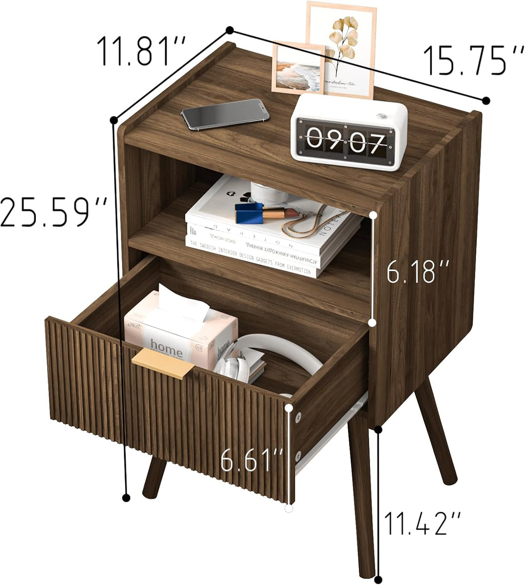 Modern Nightstand with Drawer & Open Shelf