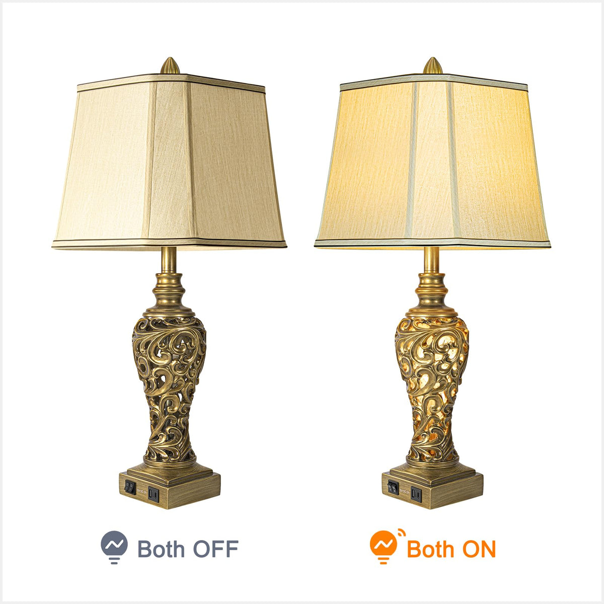 28.5" Farmhouse Table Lamp Set with Nightlights