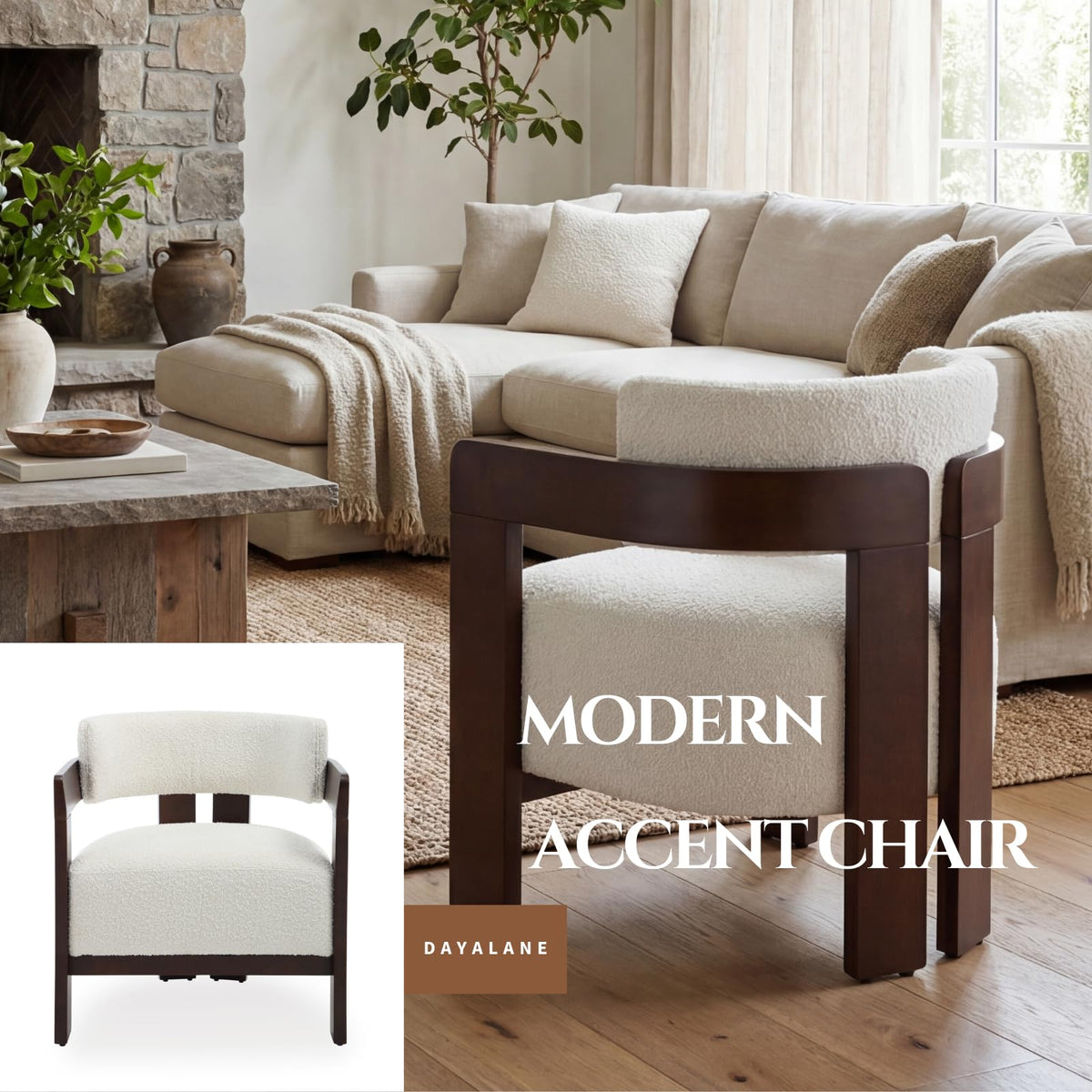 Beige Linen Accent Chairs Set of 2, Upholstered Barrel Living room Chairs