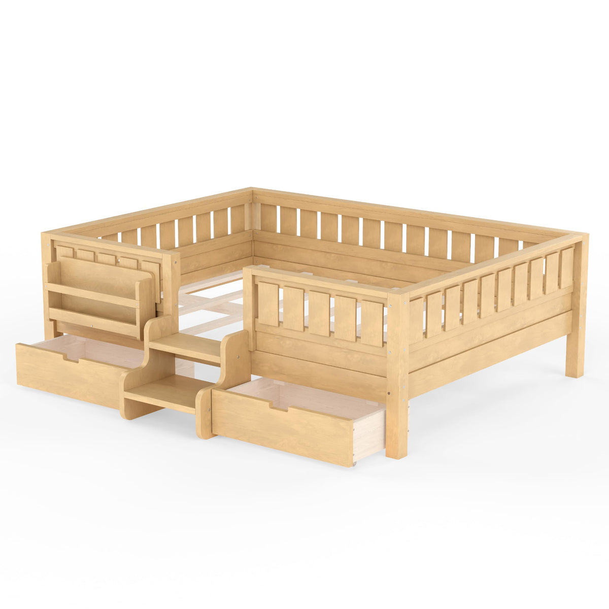 Montessori Bed with Stairs, Bookshelf & Storage Drawers
