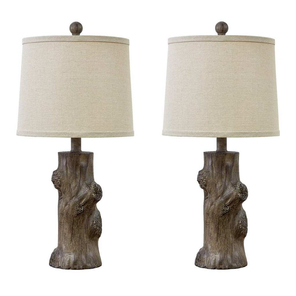 Rustic Tree-Trunk Table Lamp with Oatmeal Shade