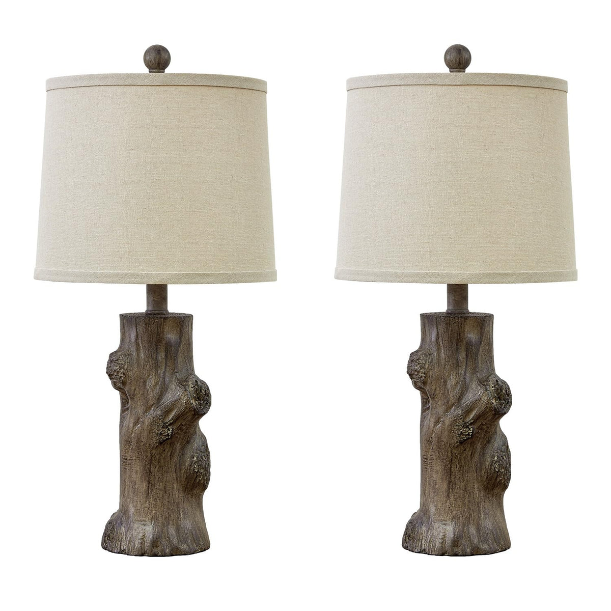 Rustic Tree-Trunk Table Lamp with Oatmeal Shade
