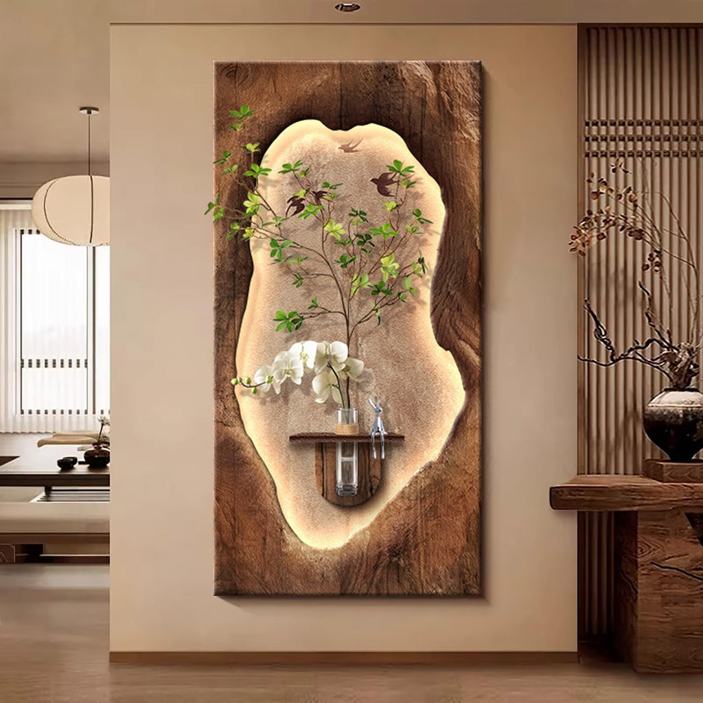 3D LED Sandstone Wall Art with Orchid Vase Detail