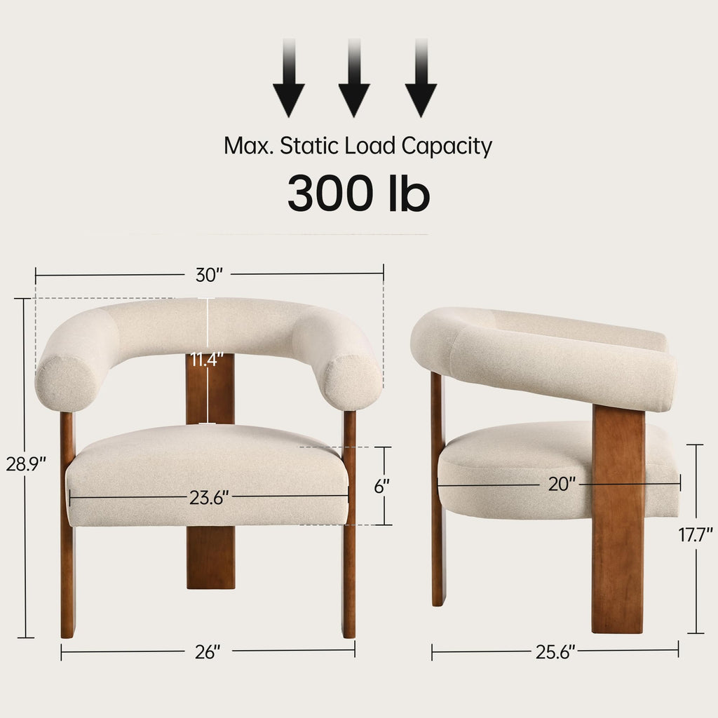 Usaint Upholstered Barrel Accent Chair with Walnut Wood Legs and Armrests