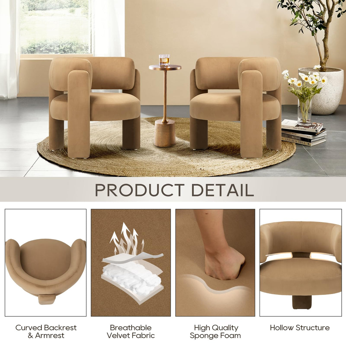 COLAMY Modern Velvet Accent Chairs Set of 2