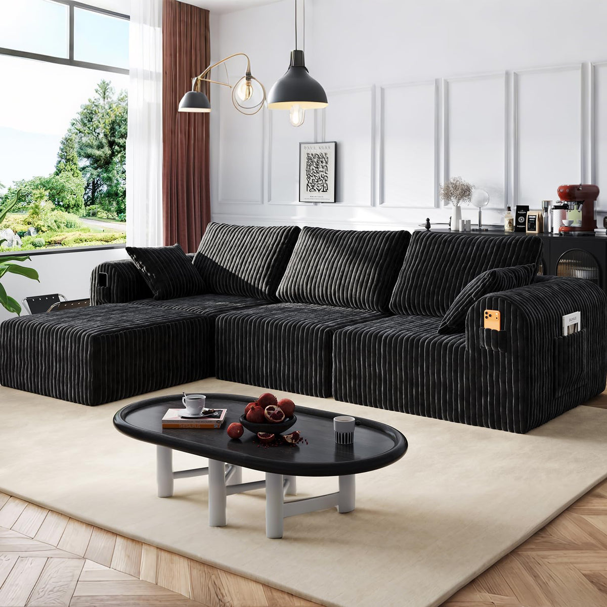 106" Modular Corduroy Cloud Sectional Sofa
