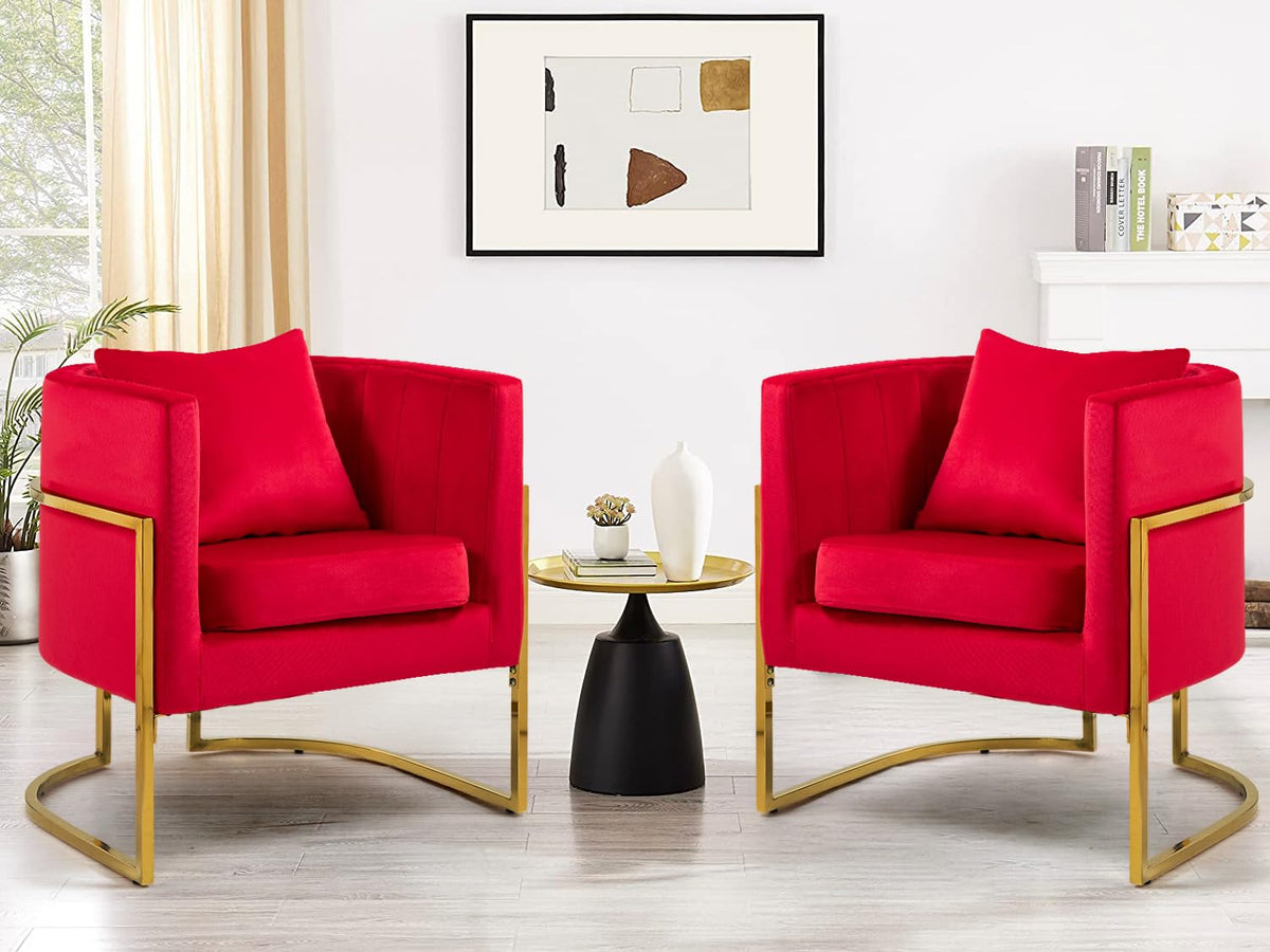 Velvet Barrel Accent Chair with Pillow
