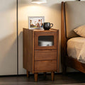 Rubberwood Nightstand with Fluted Glass Door