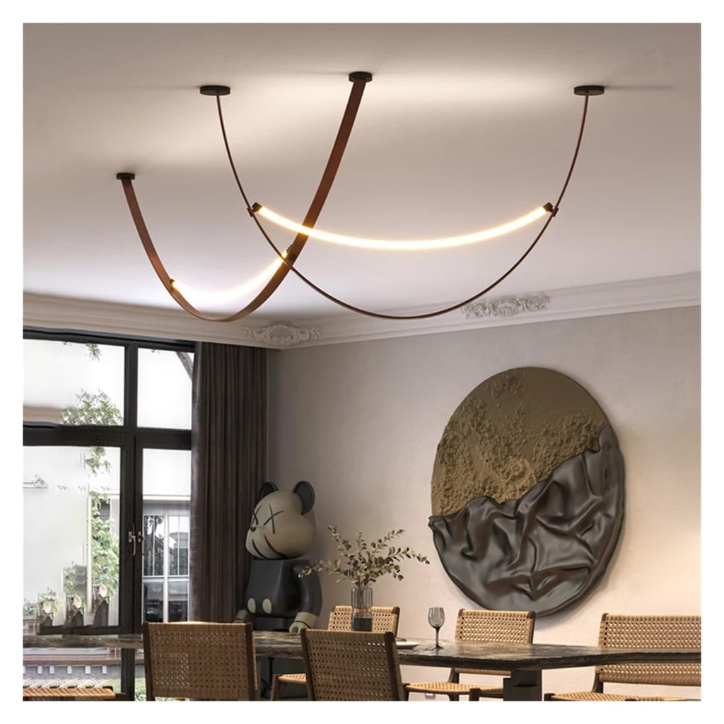 Leather Nordic Modern Hanging Pendant Lamp Minimalist Line Design Led Light Home