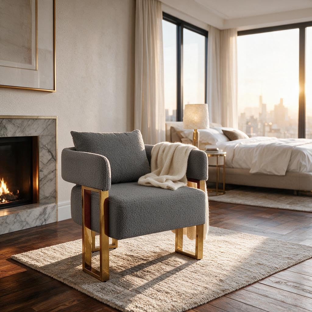 Upholstered Barrel Accent Chairs with Gold Legs – Set of 2
