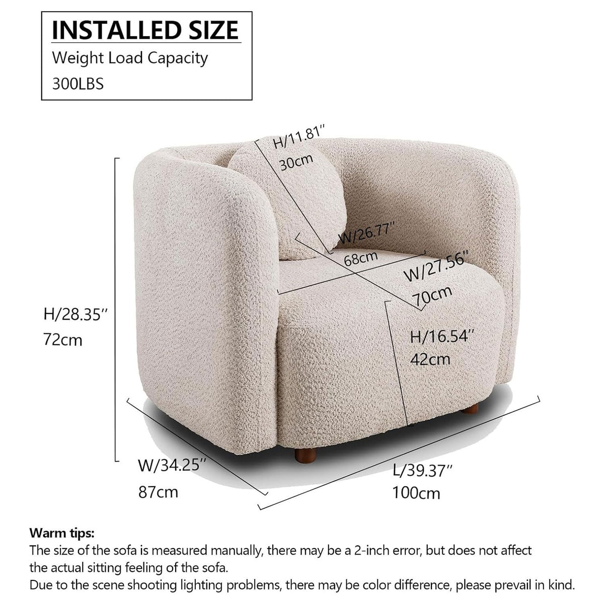 Oversized Boucle Accent Chair, Cream White Sherpa Wingback Chair