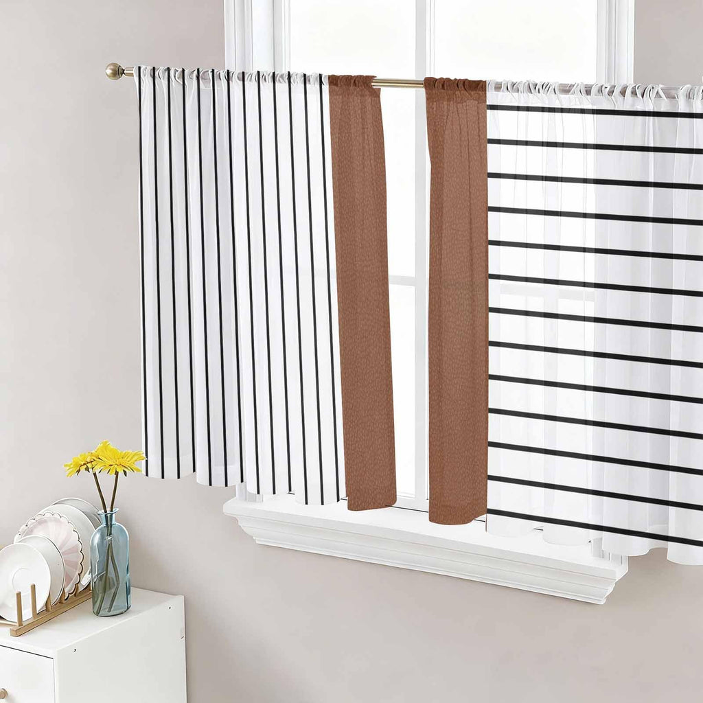 Brown Tribal Sheer Curtains, Set of Two