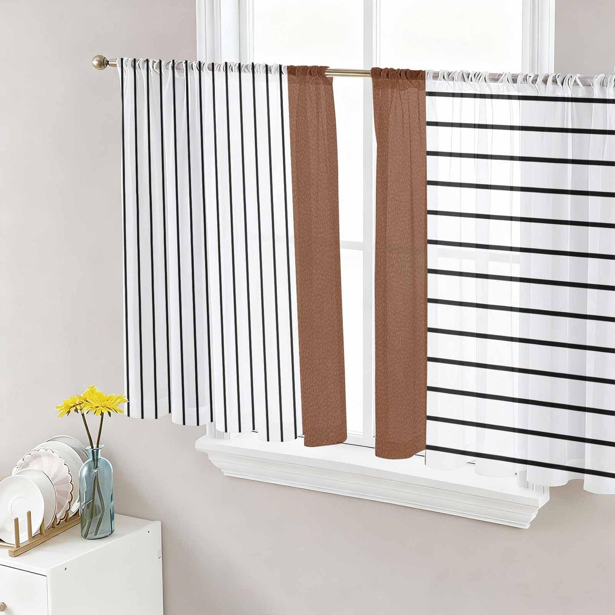 Brown Tribal Sheer Curtains, Set of Two