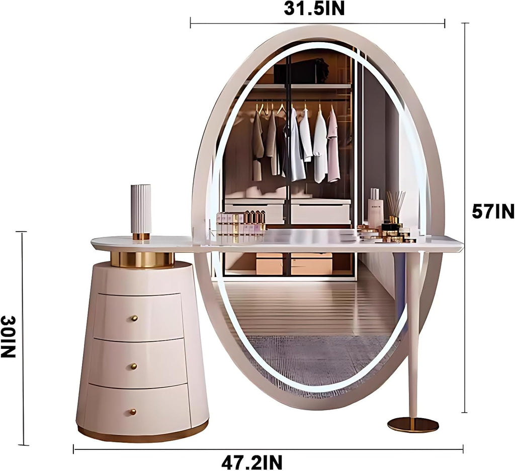Off-White Solid Wood Vanity Set with LED Mirror