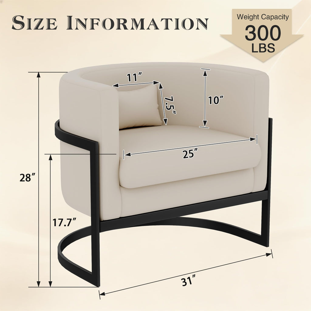 Velvet Accent Chair Ivory Modern Barrel Chair with Gold Legs