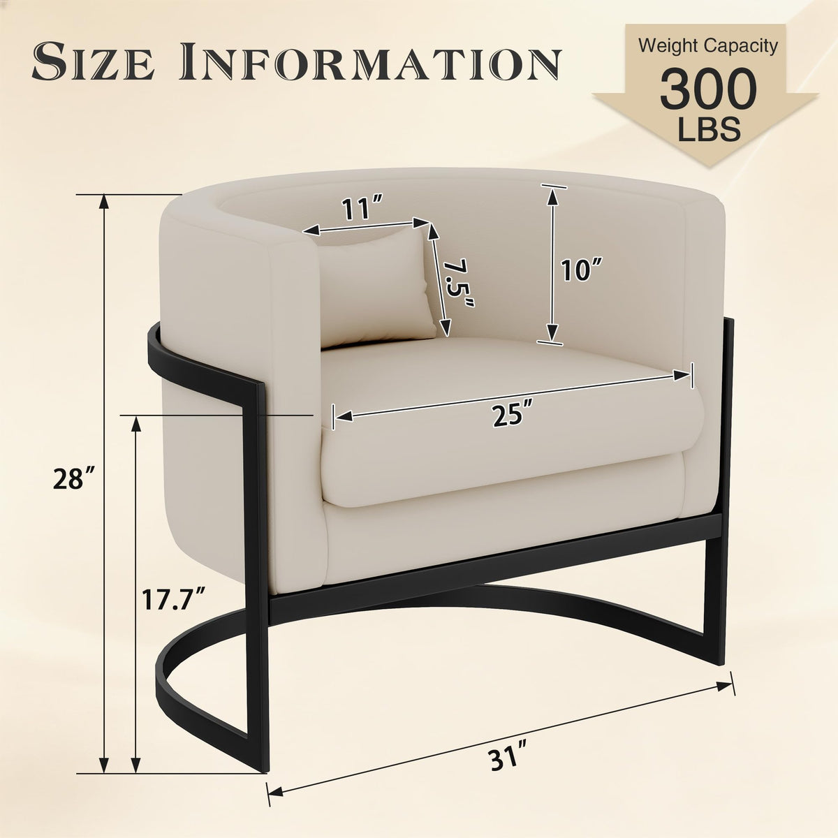 Velvet Accent Chair Ivory Modern Barrel Chair with Gold Legs