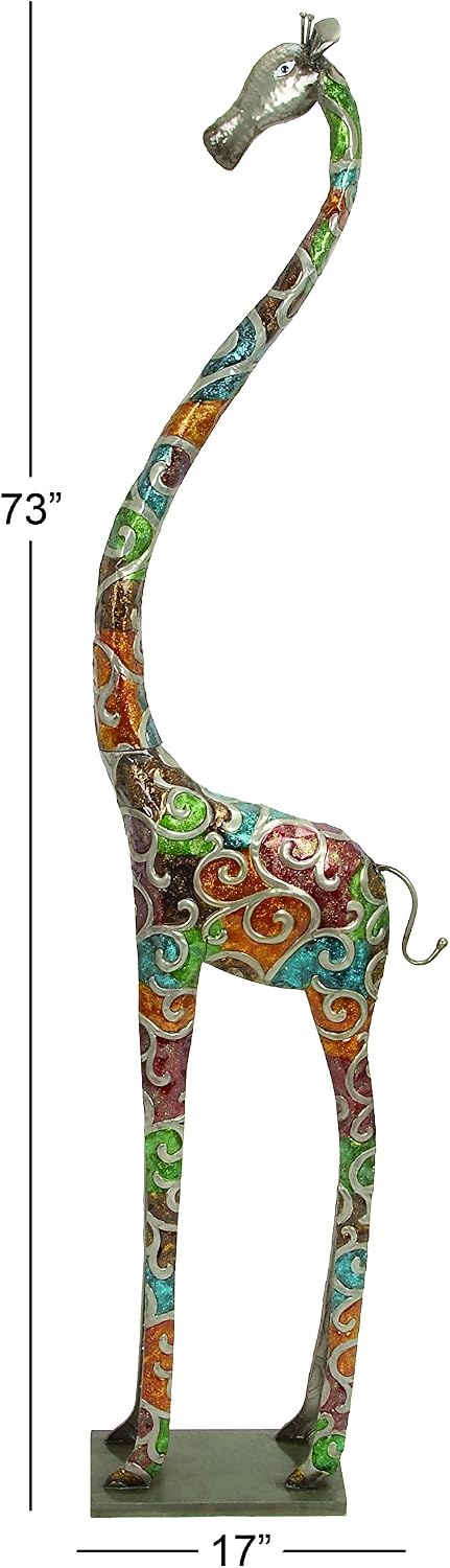 Deco 79 Metal Giraffe Decor Tall 17" x 7" x 73", Matte Multi Colored