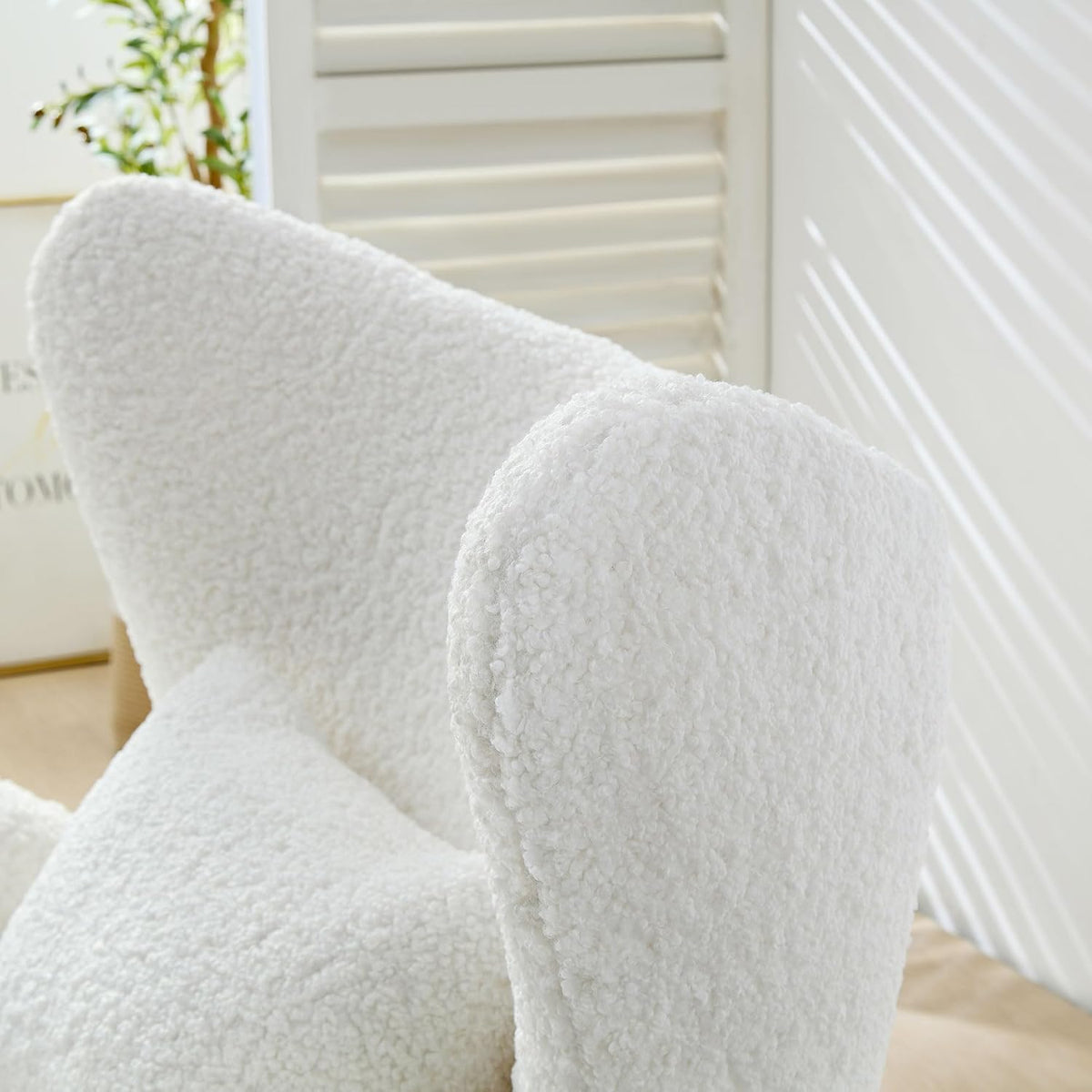 Oversized Boucle Accent Chair, Cream White Sherpa Wingback Chair