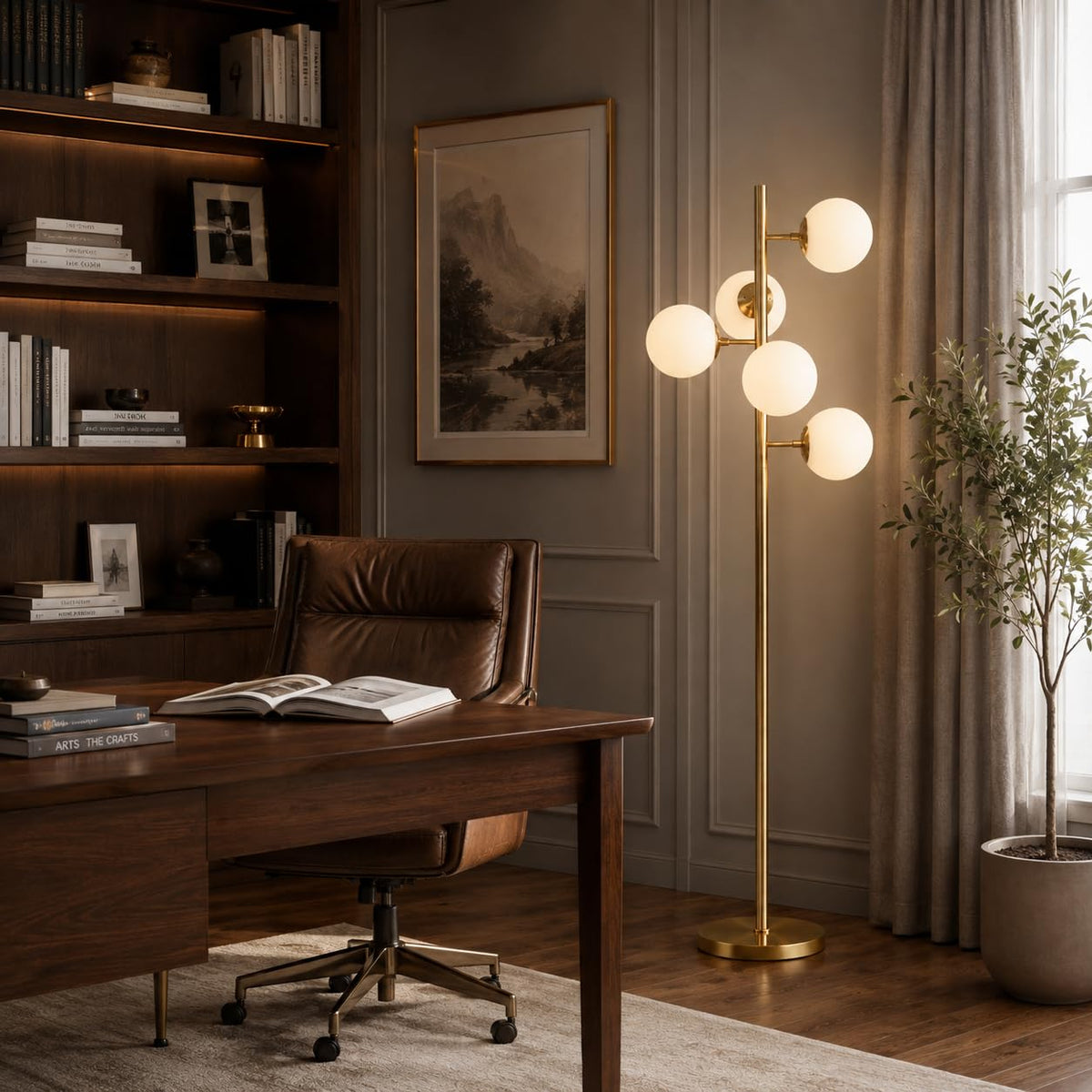 BOKT Gold 5-Light 67'' Tall Floor Lamp Smoked Glass Globes Standing Lamp