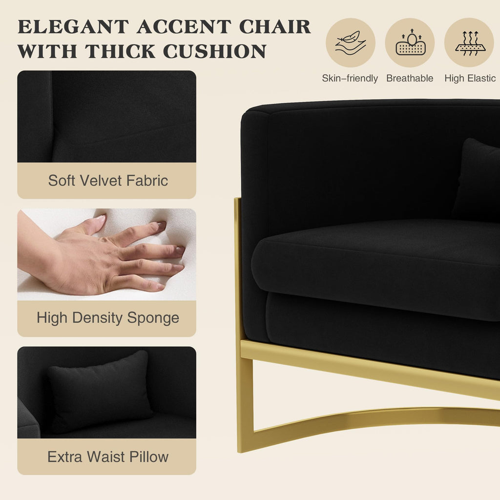 Velvet Accent Chair Ivory Modern Barrel Chair with Gold Legs