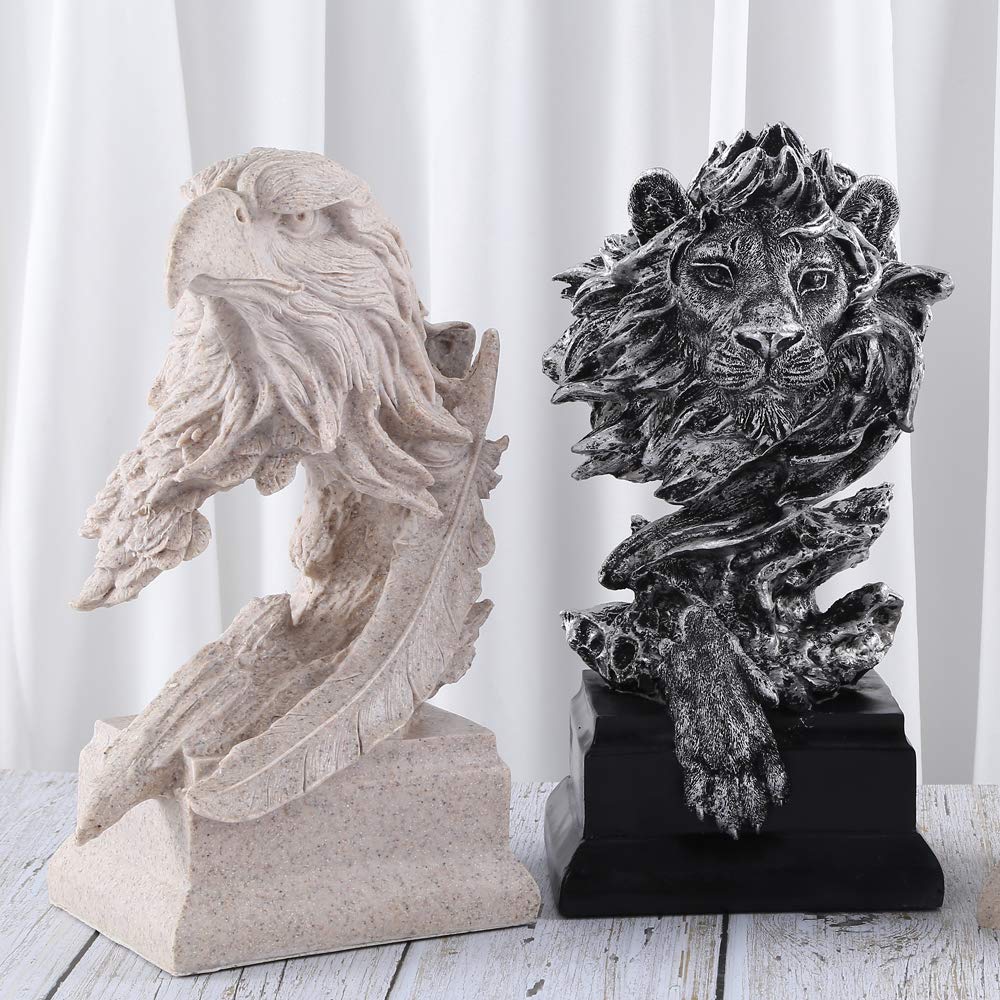 H&W Sandstone Lion Statue, The King of Beast, Collectible Figurines, Golden