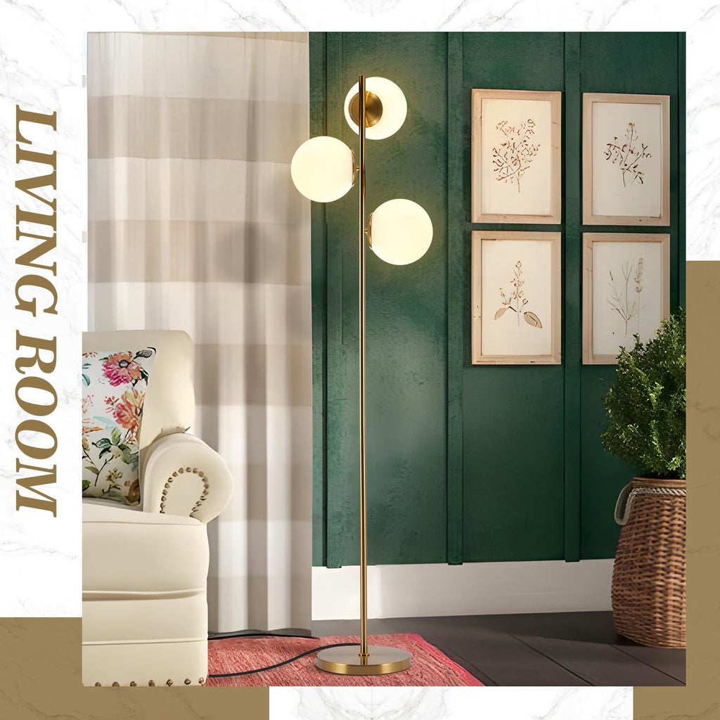 BOKT Gold 5-Light 67'' Tall Floor Lamp Smoked Glass Globes Standing Lamp