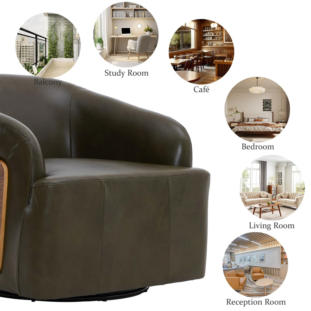 Swivel Accent Chair Faux Leather Boucle Swivel Barrel Chair Comfortable Mid Century