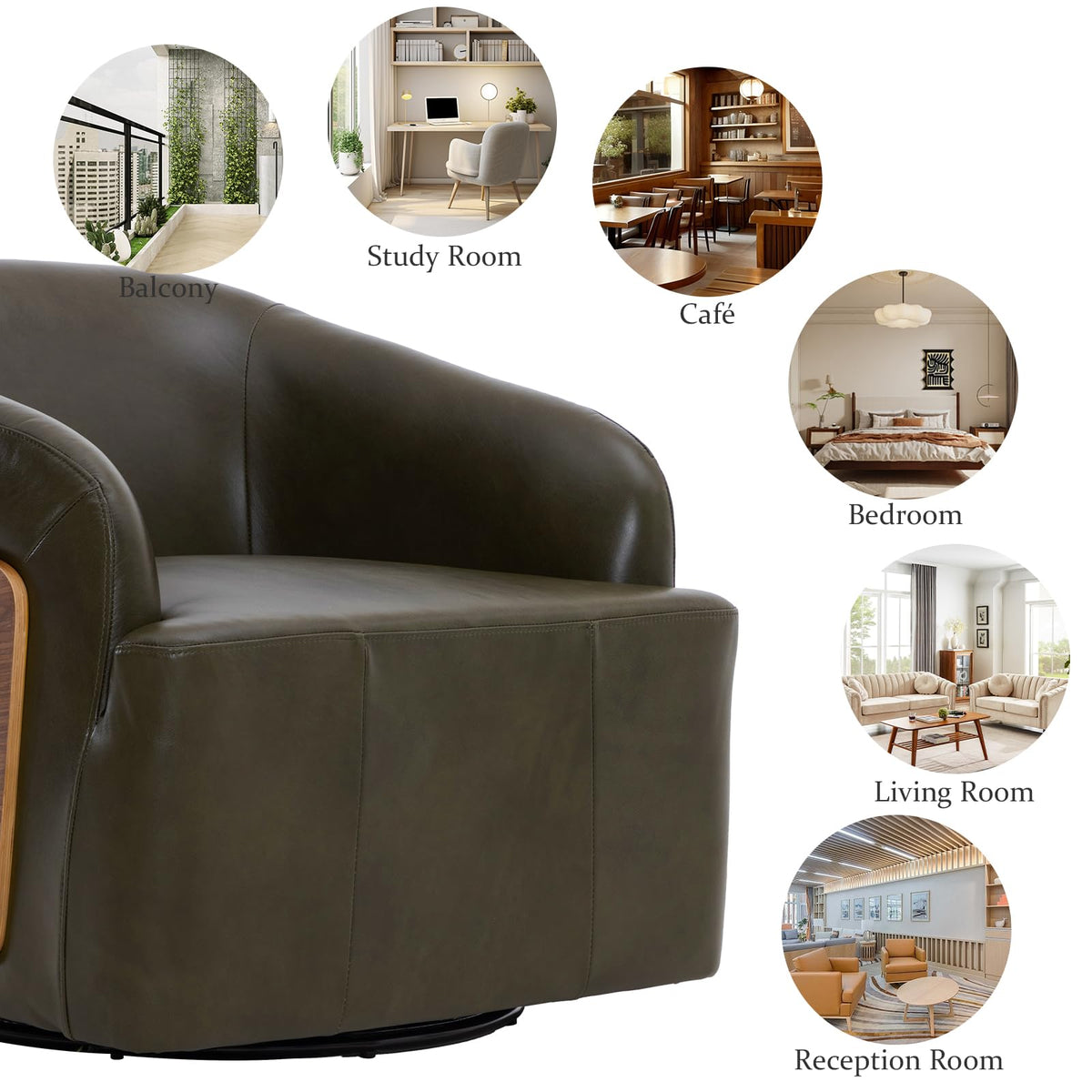 Swivel Accent Chair Faux Leather Boucle Swivel Barrel Chair Comfortable Mid Century
