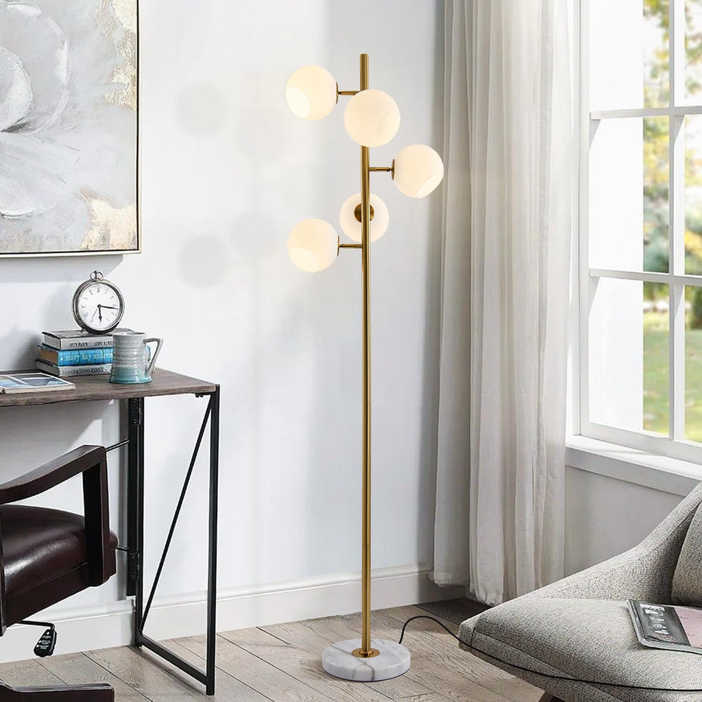 BOKT Gold 5-Light 67'' Tall Floor Lamp Smoked Glass Globes Standing Lamp