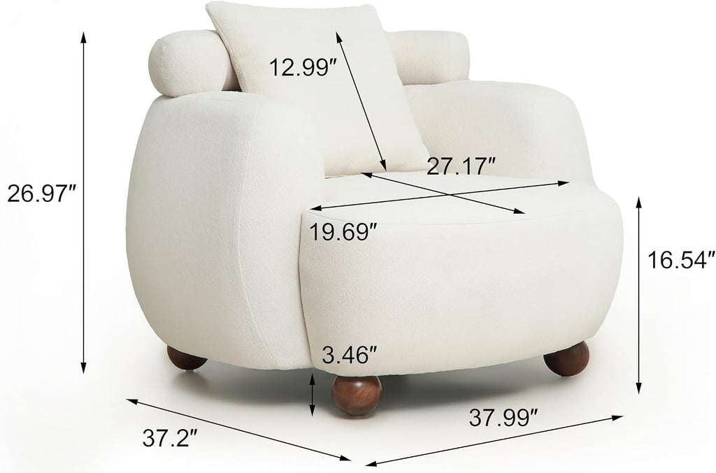 Compact 38in Solid American White Oak Fabric Nordic Style Lazy Chair Pillow for Living Room Home Office Relaxation