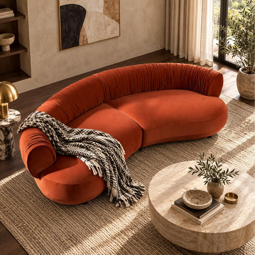 102.36" Curved Sectional Sofa, Gray Velvet 4-Seat Couch