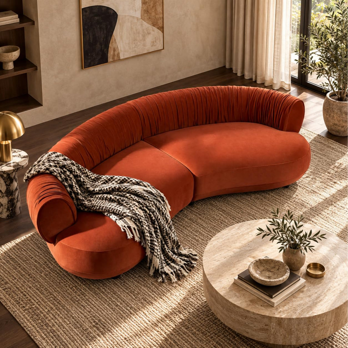 102.36" Curved Sectional Sofa, Gray Velvet 4-Seat Couch