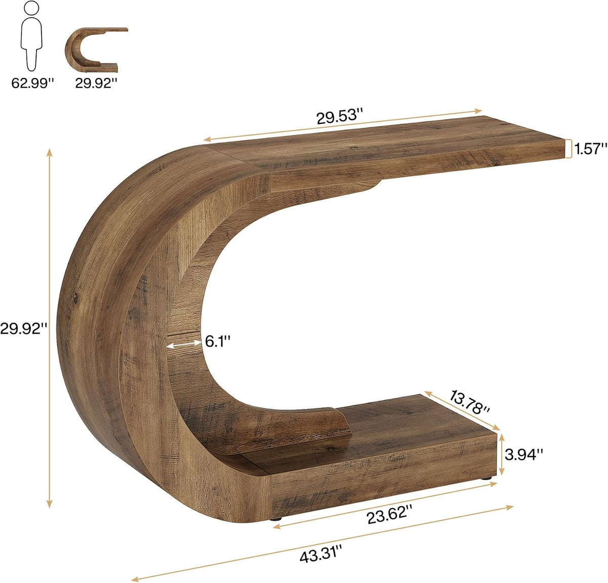 Mid-Century C-Shaped Console Table