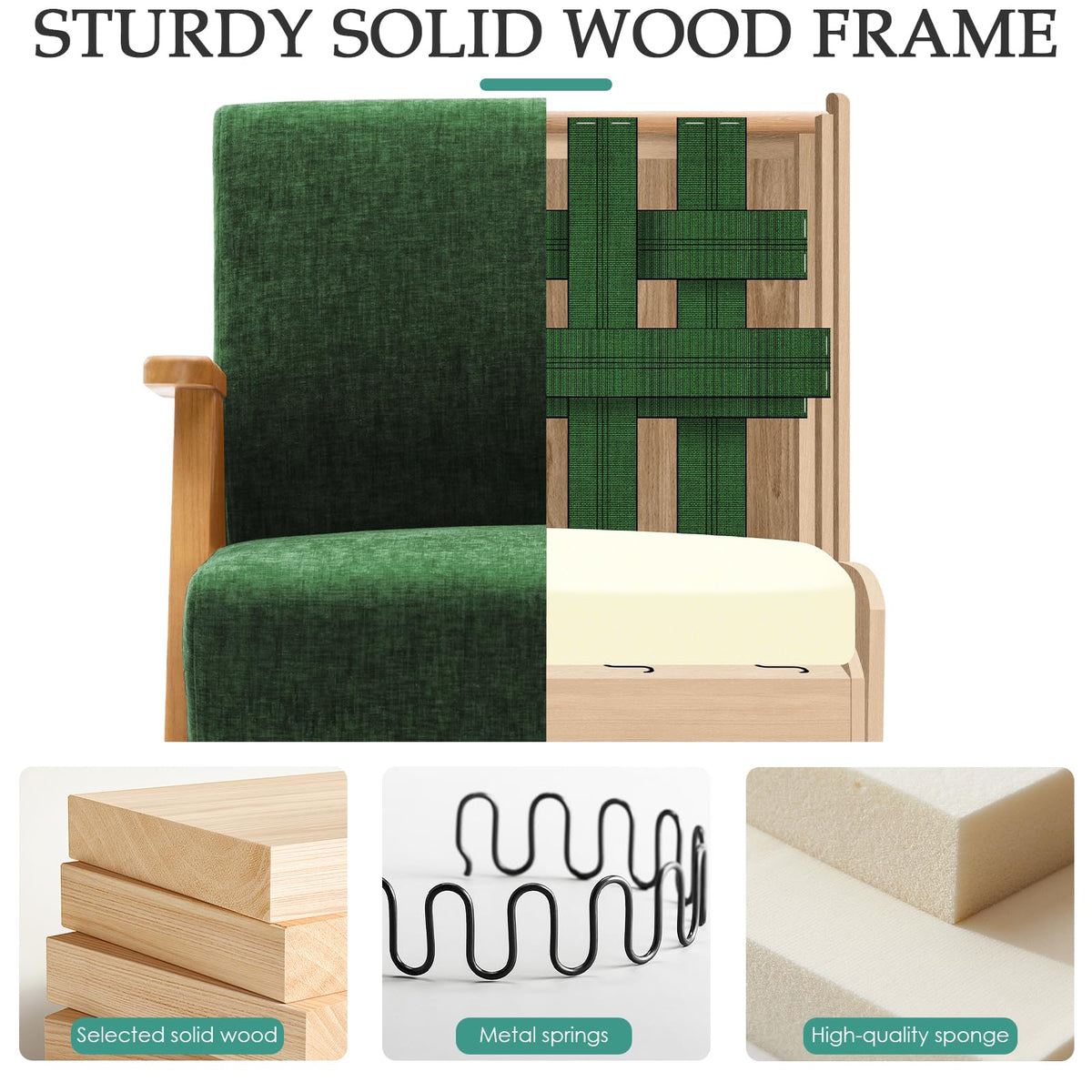 2 Pcs Home Accent Chair Mid Century Modern Accent Chair with Wood Frame