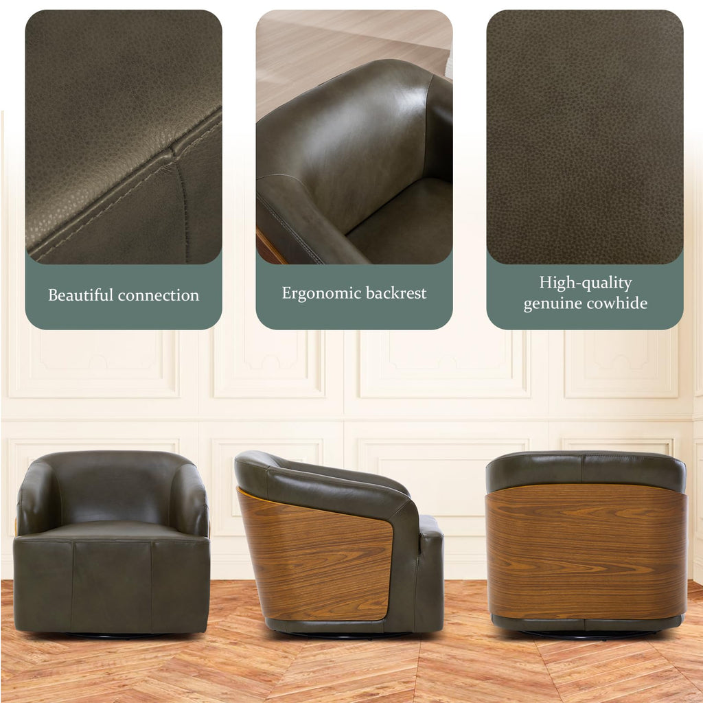 Swivel Accent Chair Faux Leather Boucle Swivel Barrel Chair Comfortable Mid Century