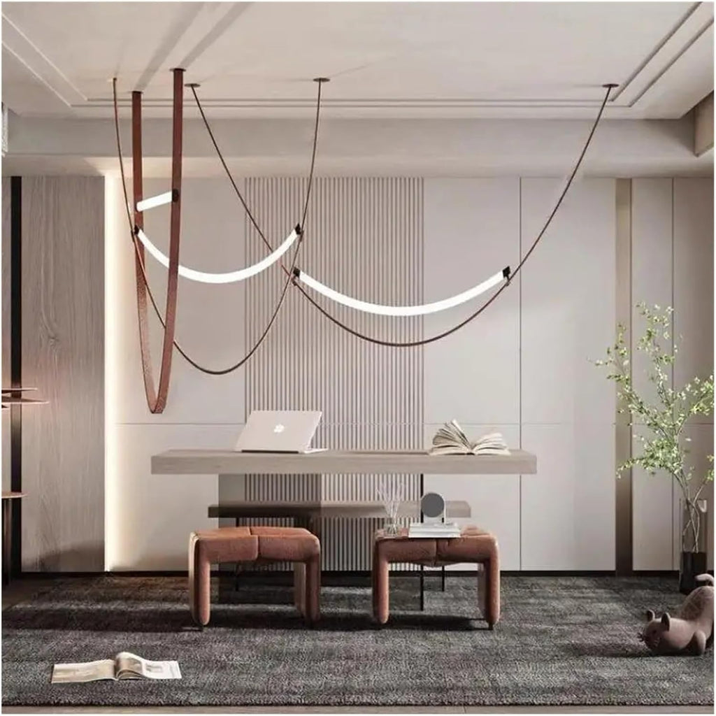 Leather Nordic Modern Hanging Pendant Lamp Minimalist Line Design Led Light Home