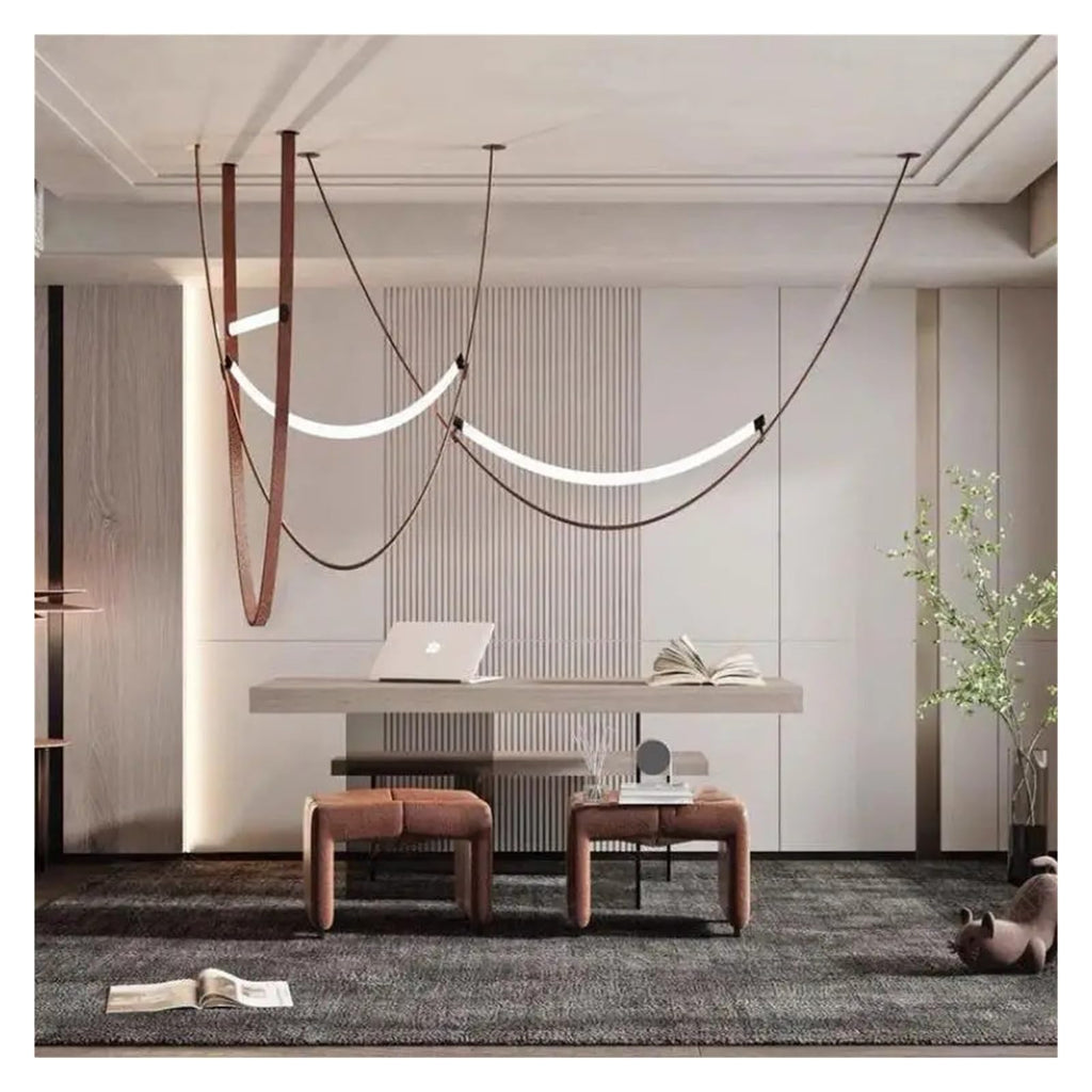 Leather Nordic Modern Hanging Pendant Lamp Minimalist Line Design Led Light Home