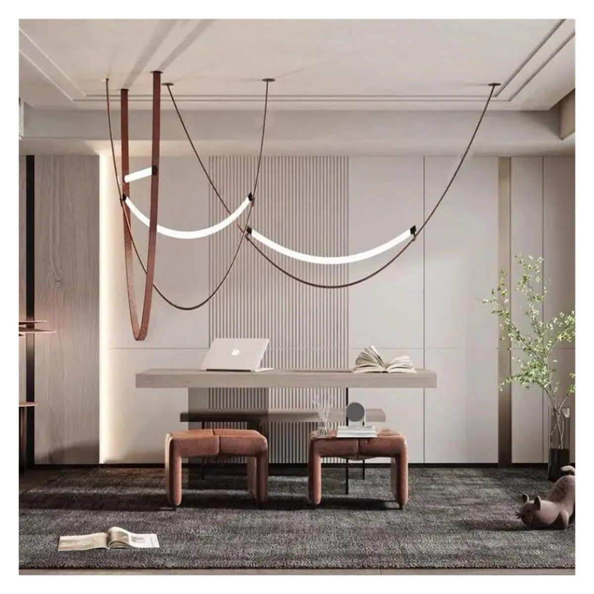 Leather Nordic Modern Hanging Pendant Lamp Minimalist Line Design Led Light Home