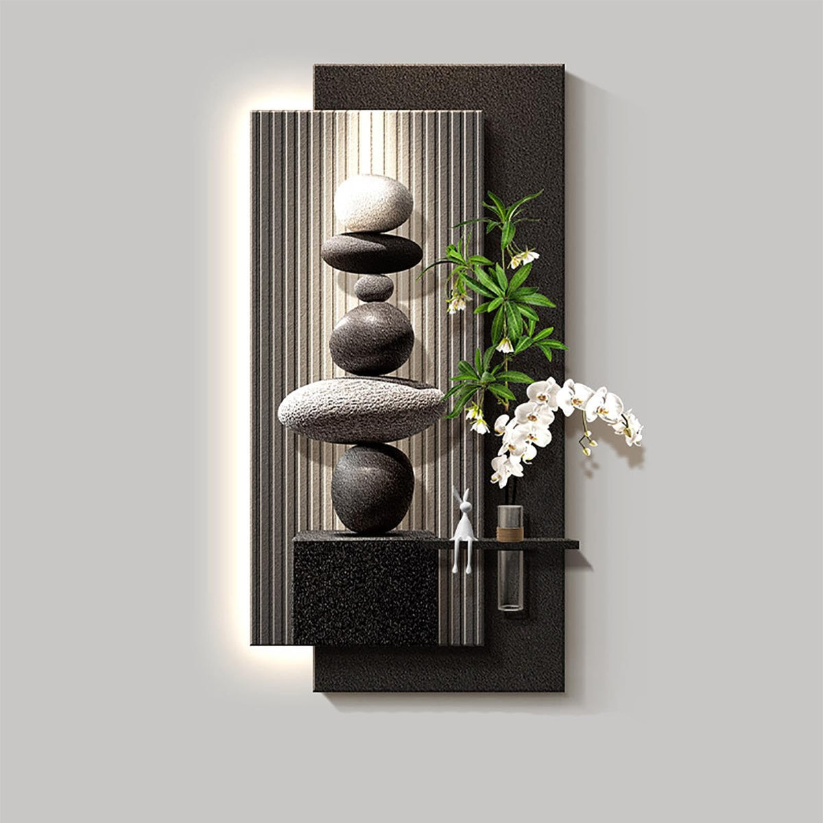 3D Sandstone LED Wall Art with Vase Detail